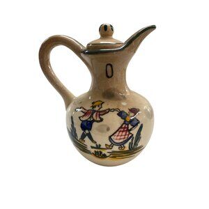 Vintage L & M Inc Oil Pitcher Cruet & Lid Dancing Dutch Figures